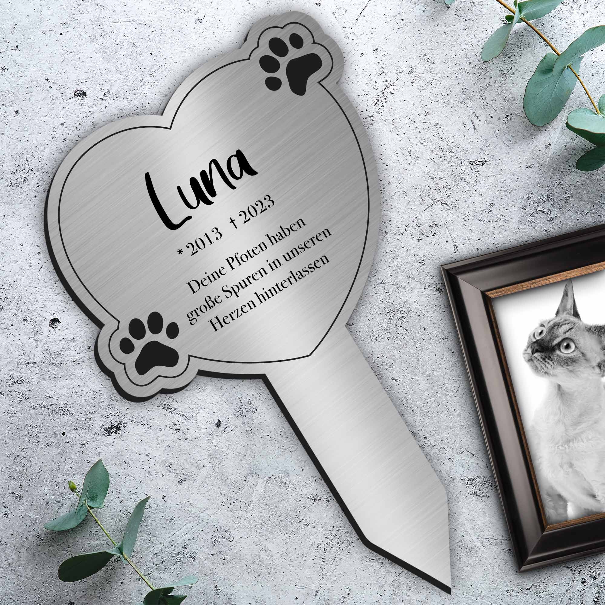 Personalisierte Gedenktafel für Katzen - Silber