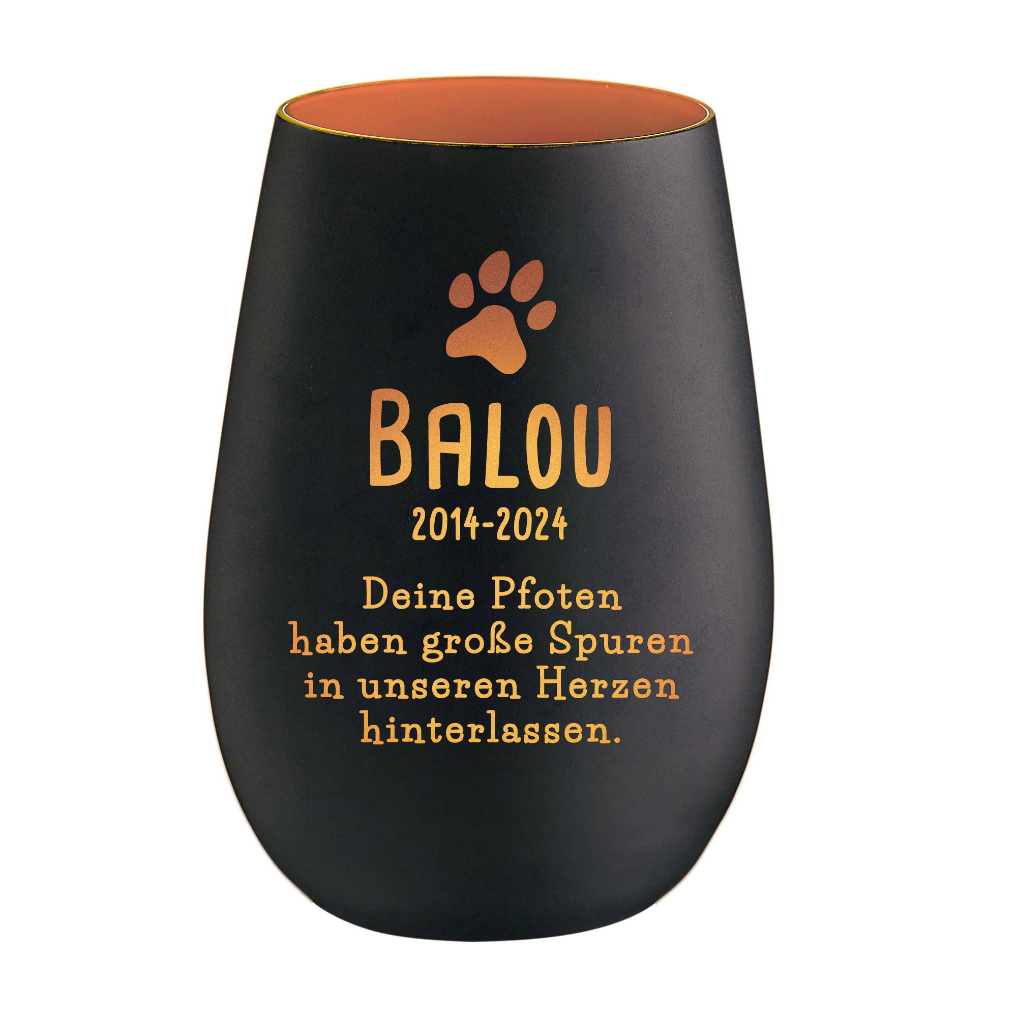 Personalisiertes Windlicht zur Trauer Hund - Schwarz Bronze