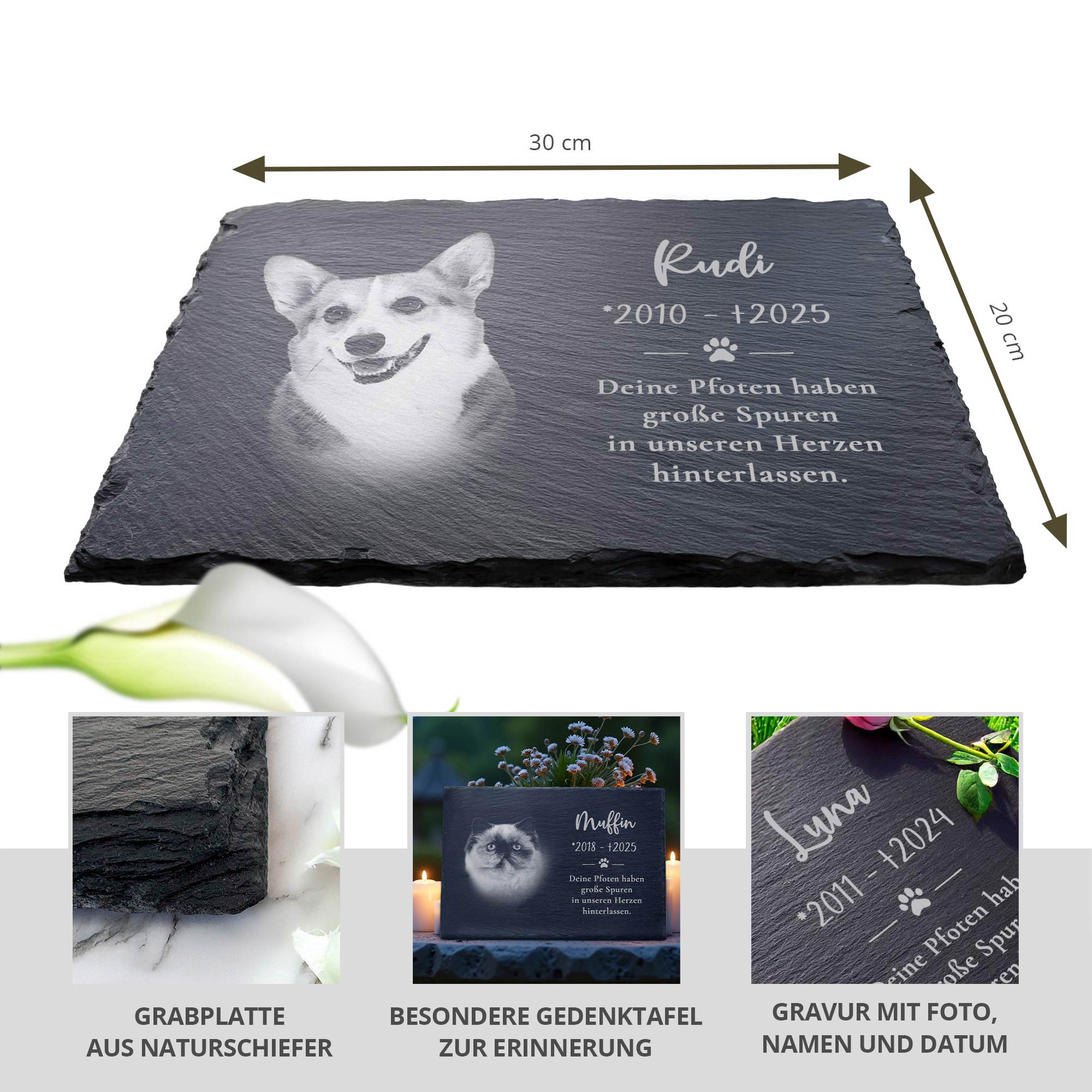 Personalisierte Grabplatte mit Foto - Hund & Katze