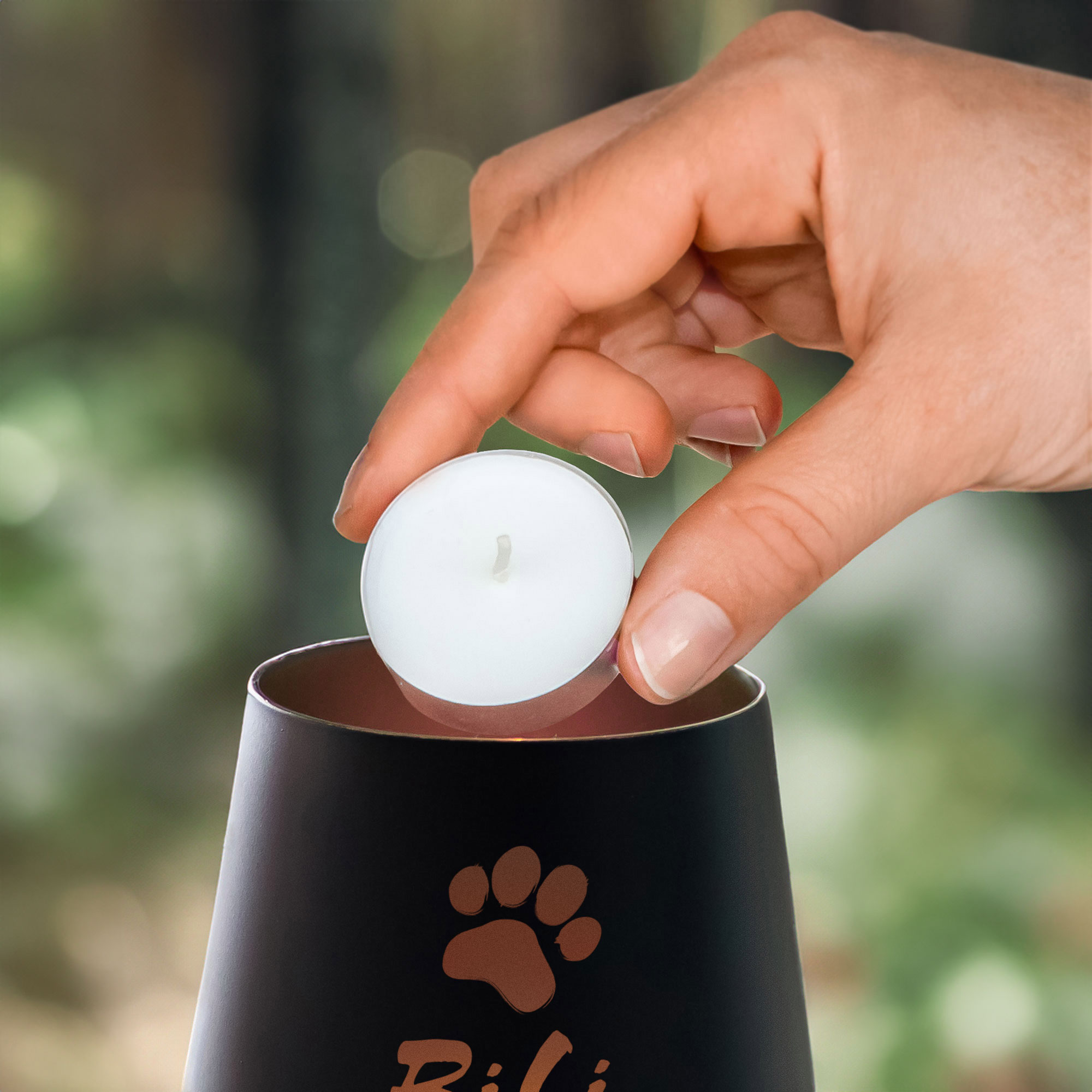 Personalisiertes Windlicht zur Trauer Katze - Schwarz Bronze