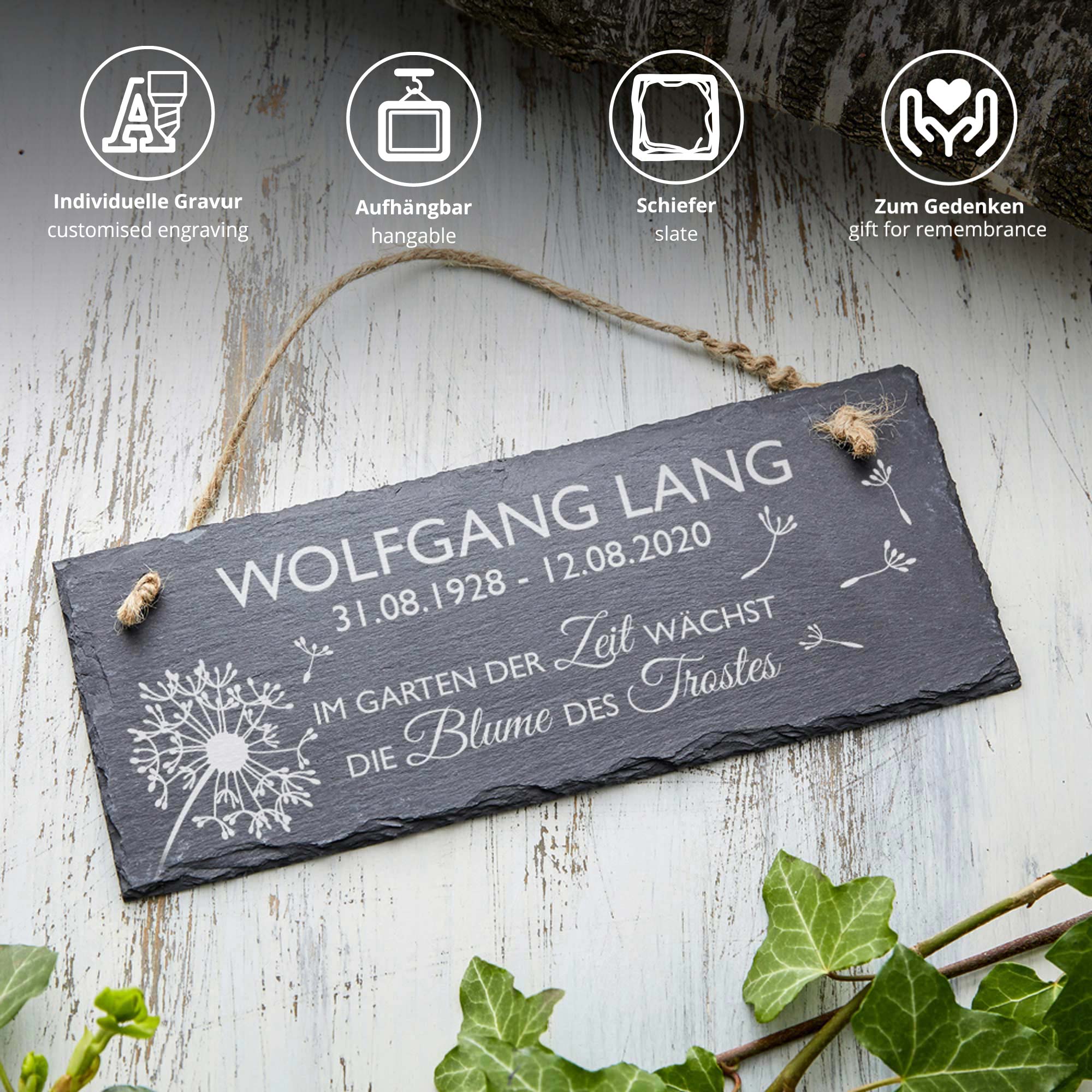 Personalisiertes Schiefertafel - Blume des Trostes