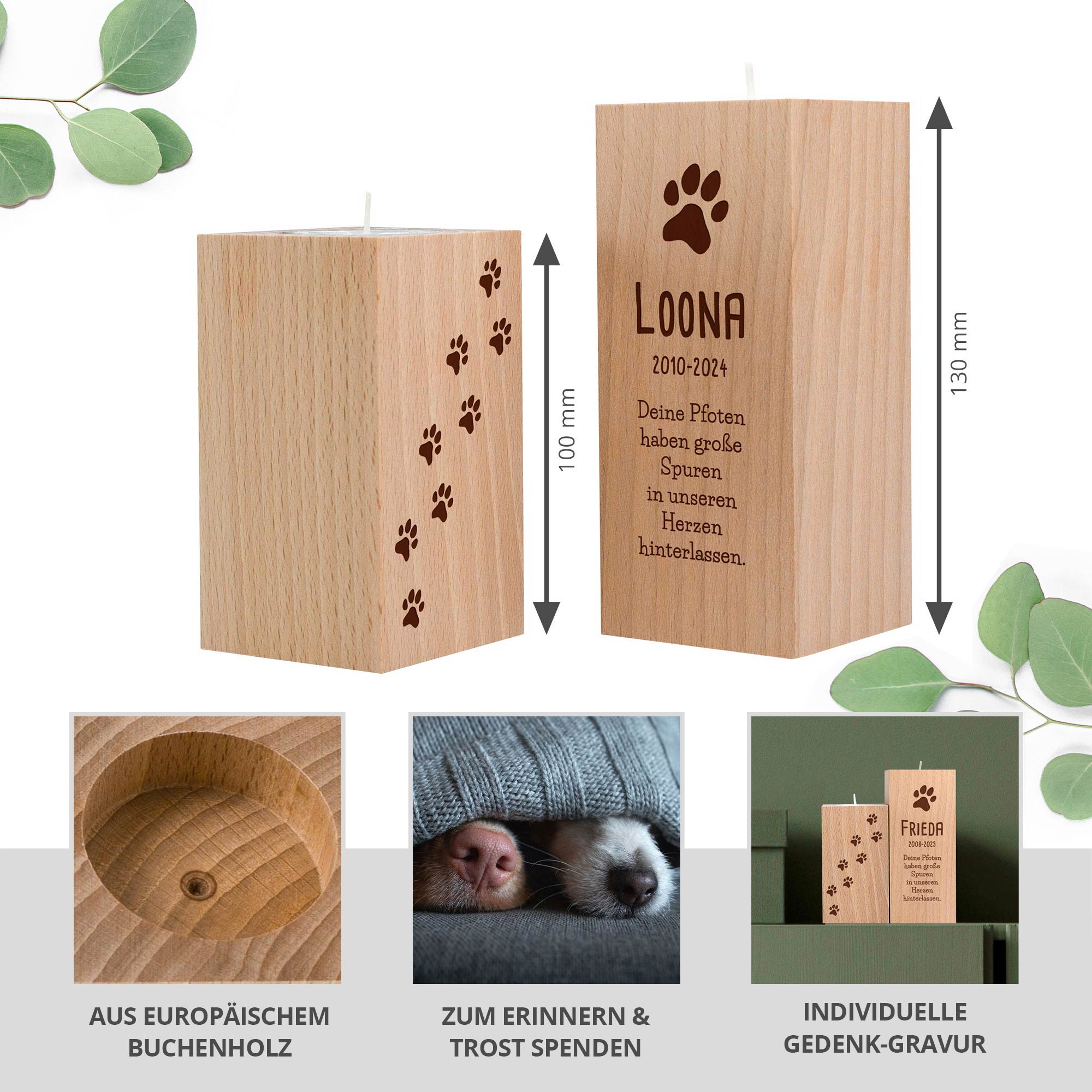 Teelichthalter Set mit Gravur zur Trauer - Hund