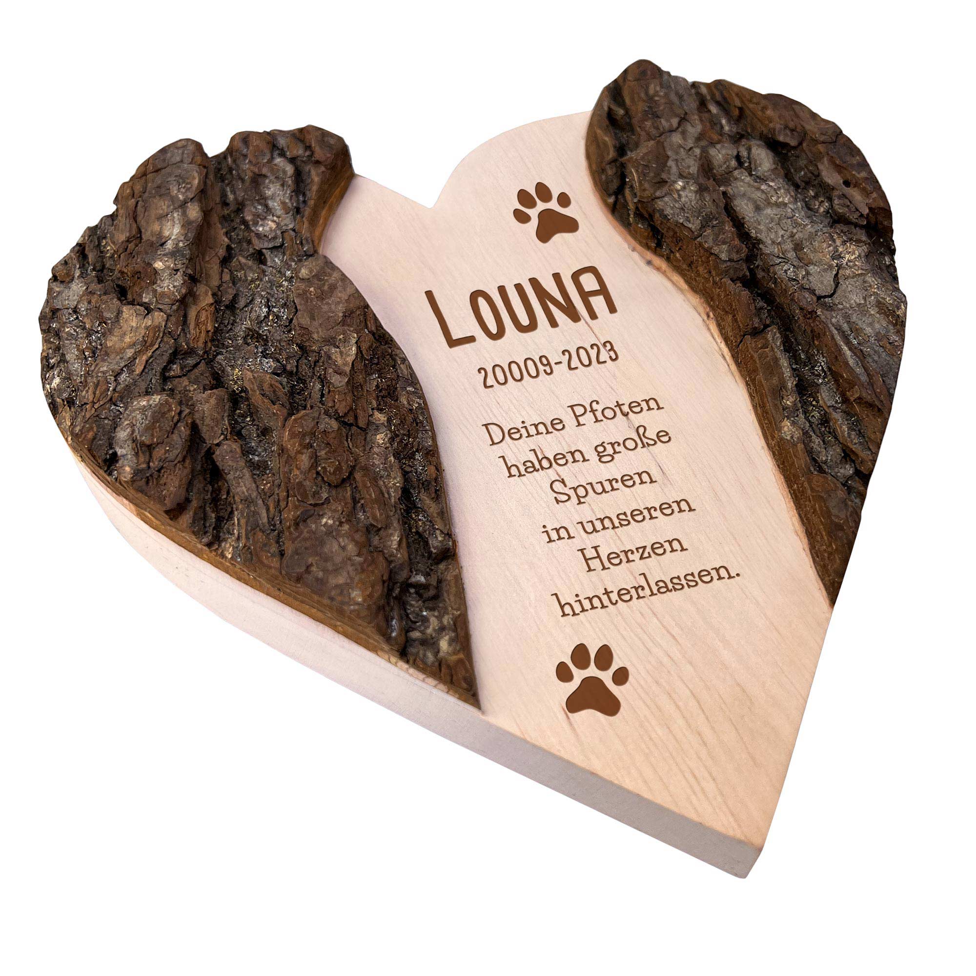 Personalisiertes Holzherz mit Rinde - Hund