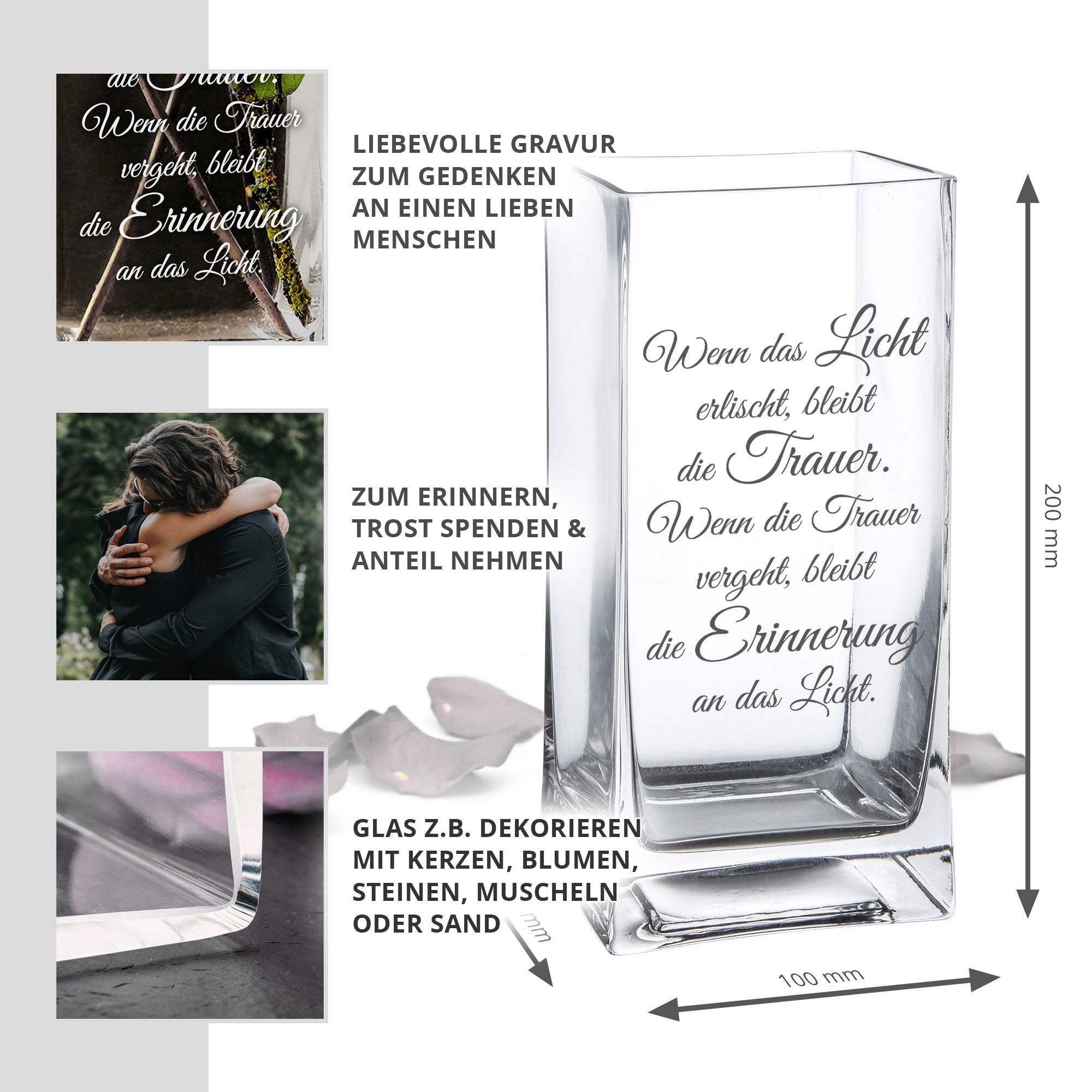 Vase mit Gravur - Wenn das Licht erlischt Vase mit Gravur - Wenn das Licht erlischt