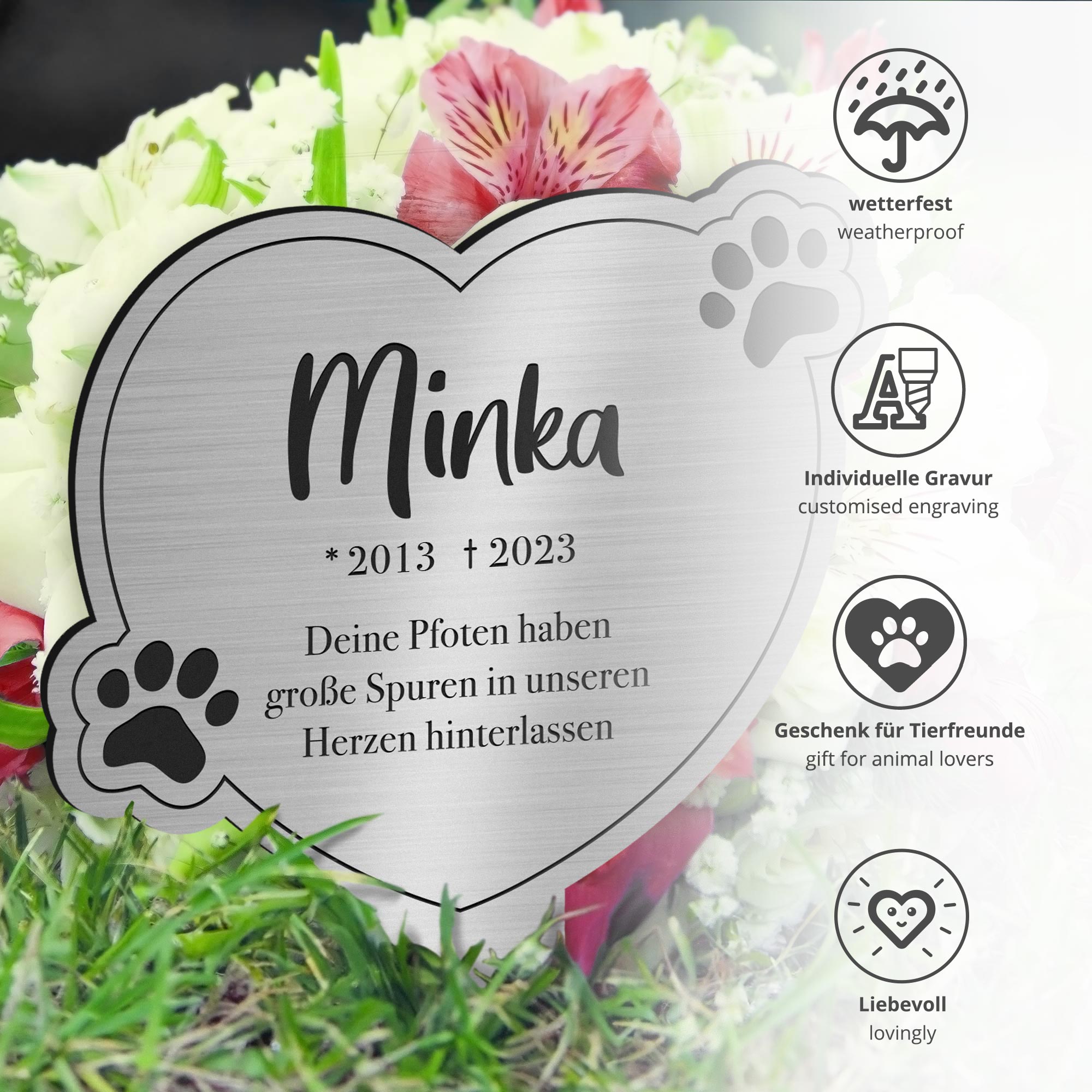 Personalisierte Gedenktafel für Katzen - Silber