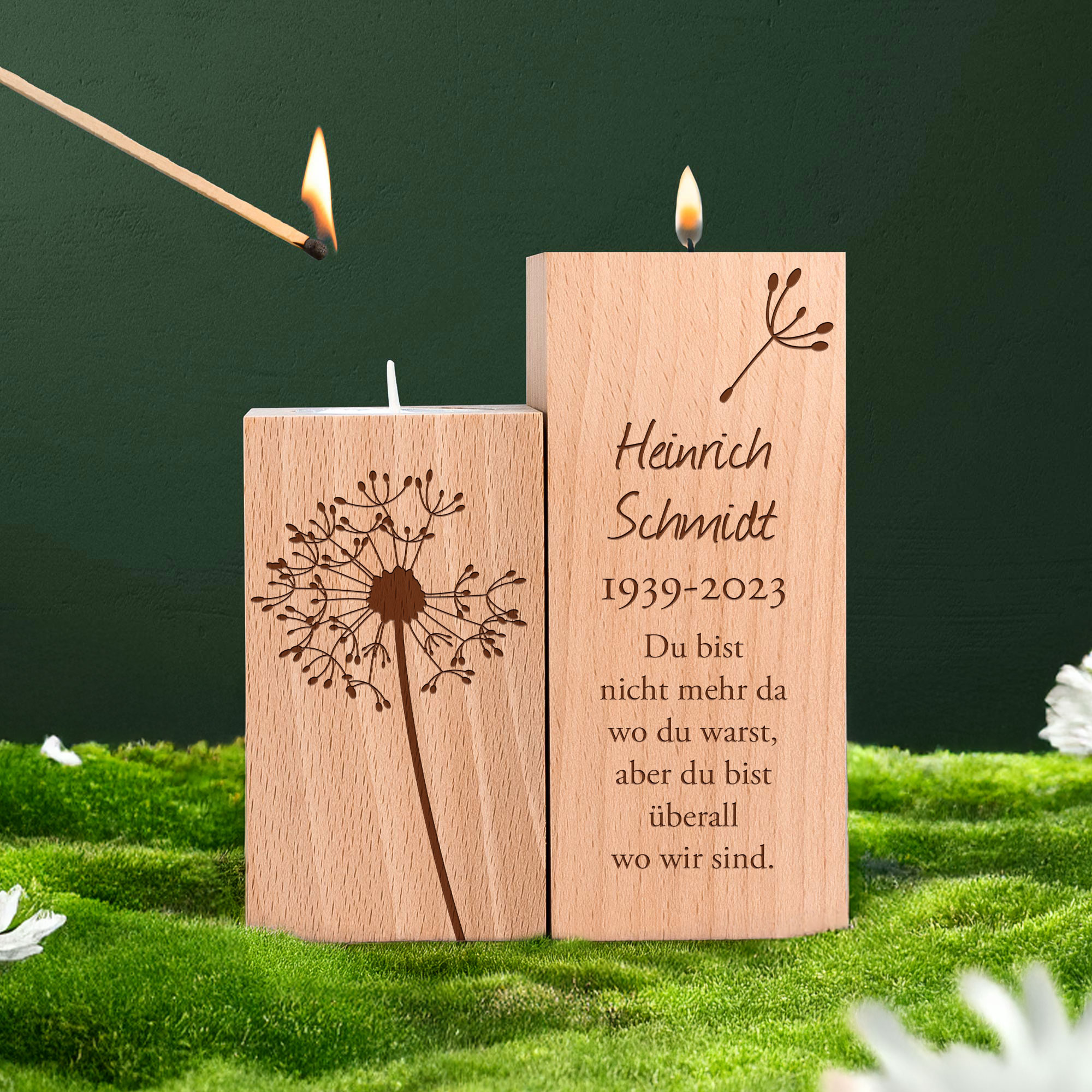 Teelichthalter Set mit Gravur zur Trauer - Trauerblume Teelichthalter Set mit Gravur zur Trauer - Trauerblume