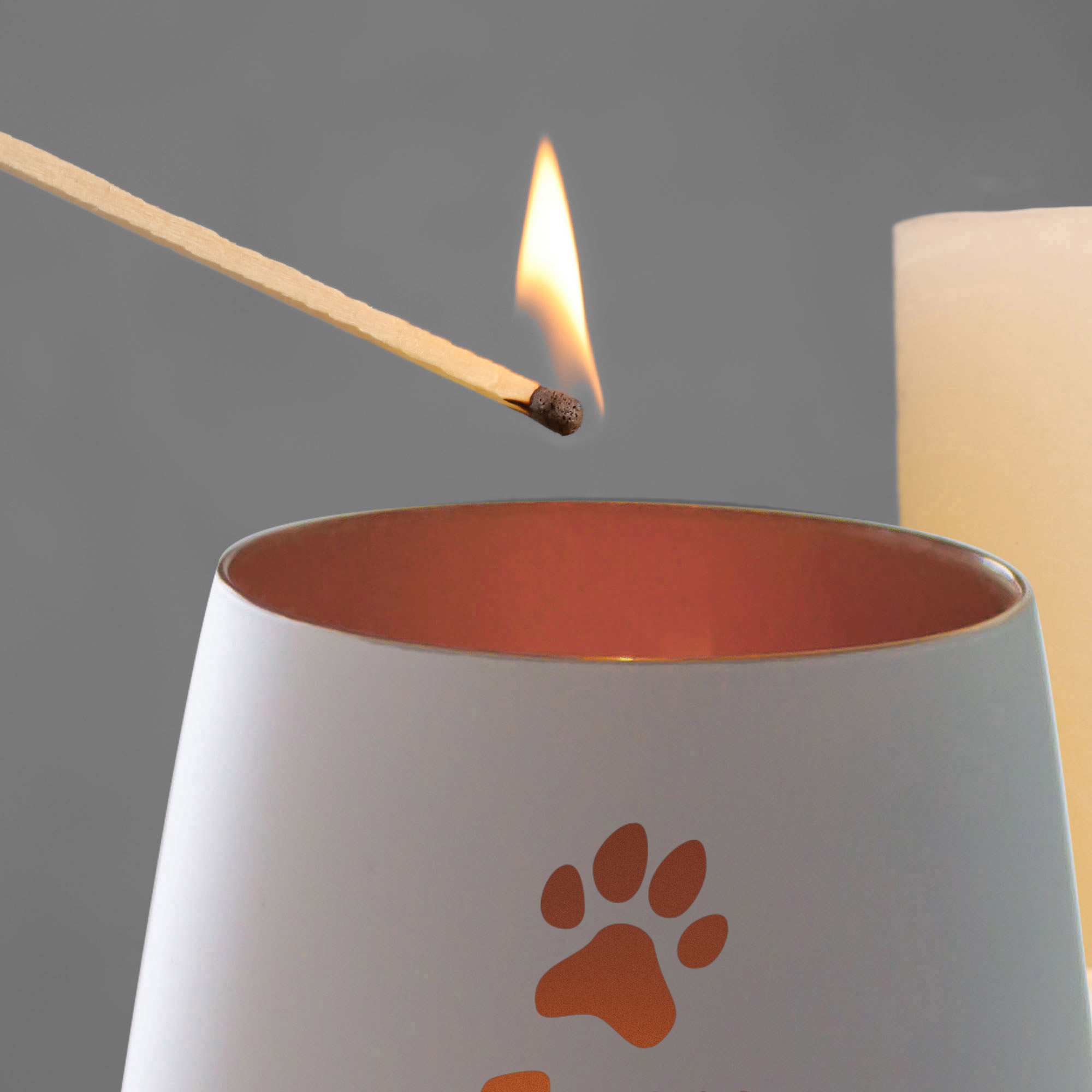Personalisiertes Windlicht zur Trauer Hund - Weiß Bronze