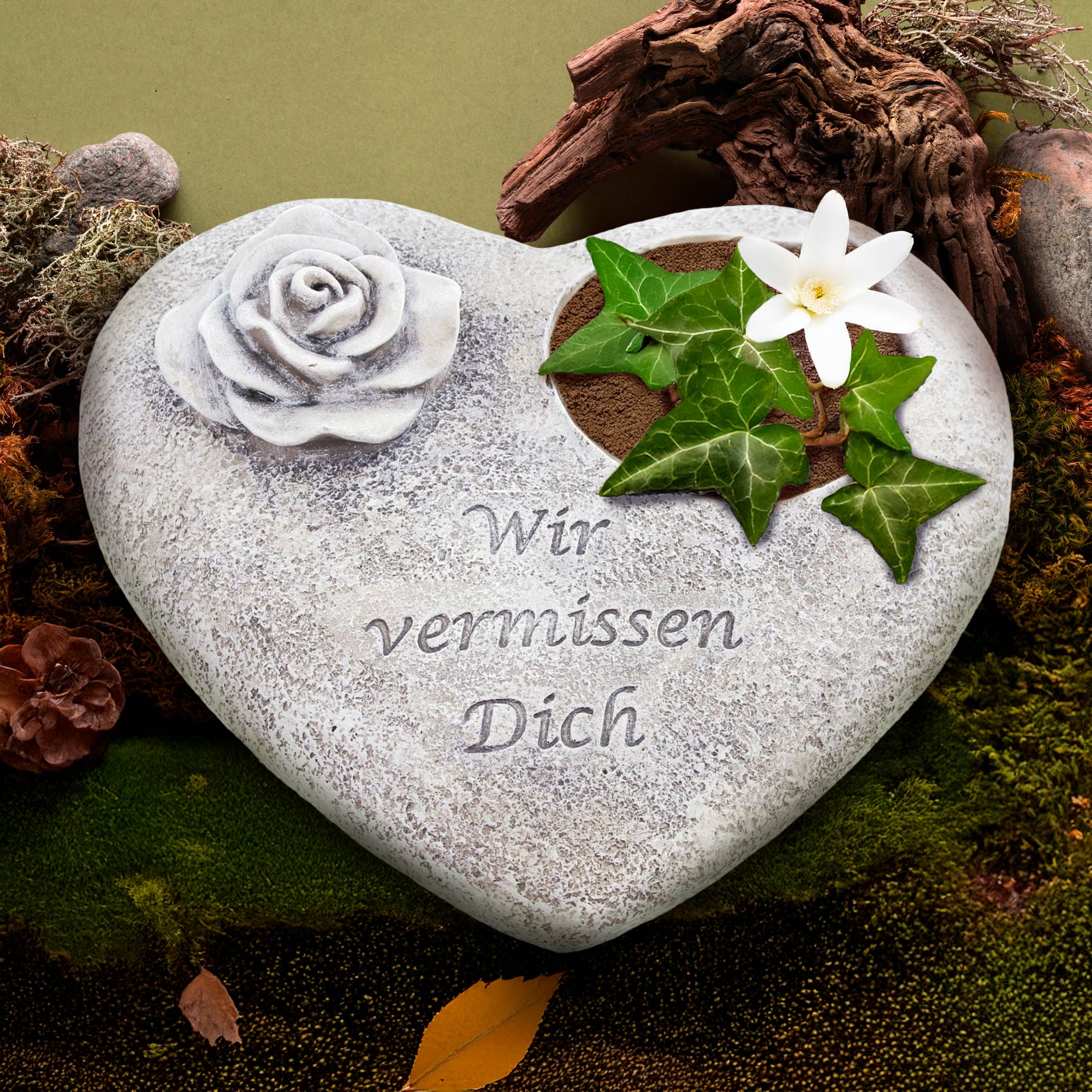 Grabschmuck Trauerherz für Gedenkkerzen - Wir vermissen Dich