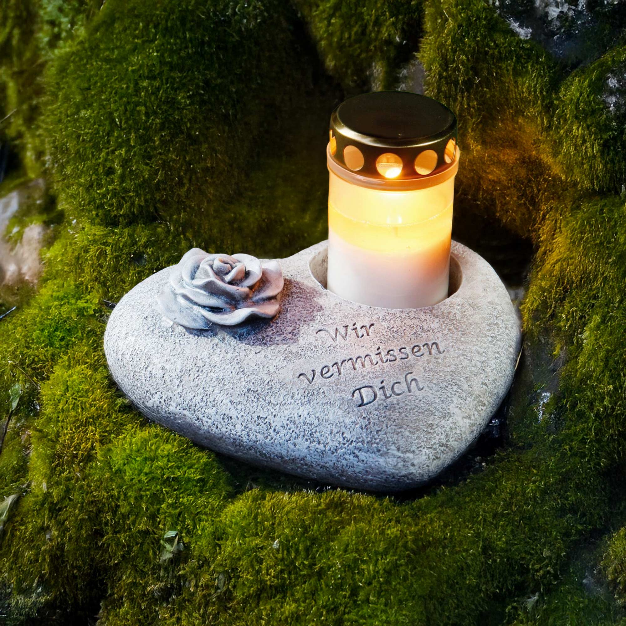 Grabschmuck Trauerherz für Gedenkkerzen - Wir vermissen Dich