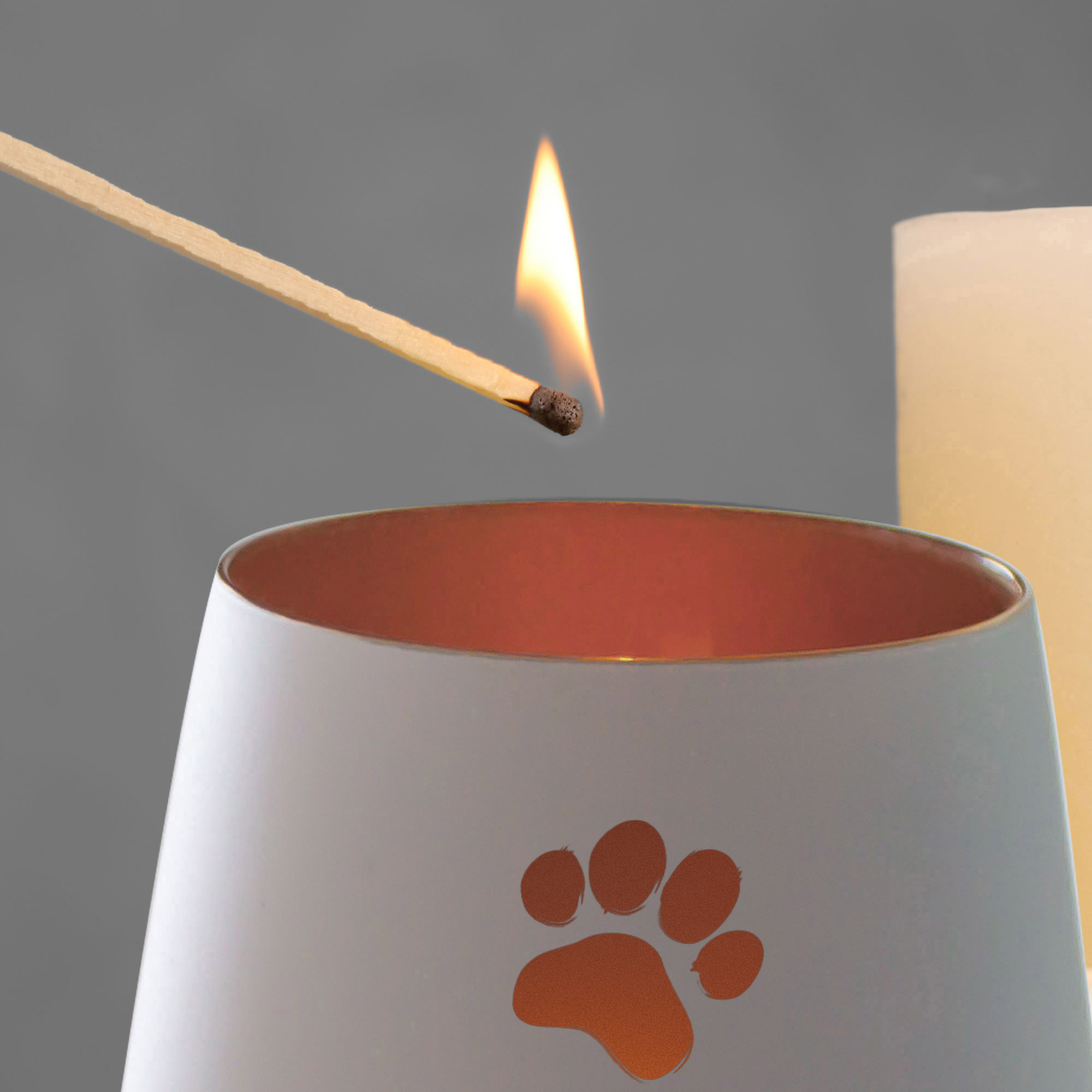 Personalisiertes Windlicht zur Trauer Katze - Weiß Bronze