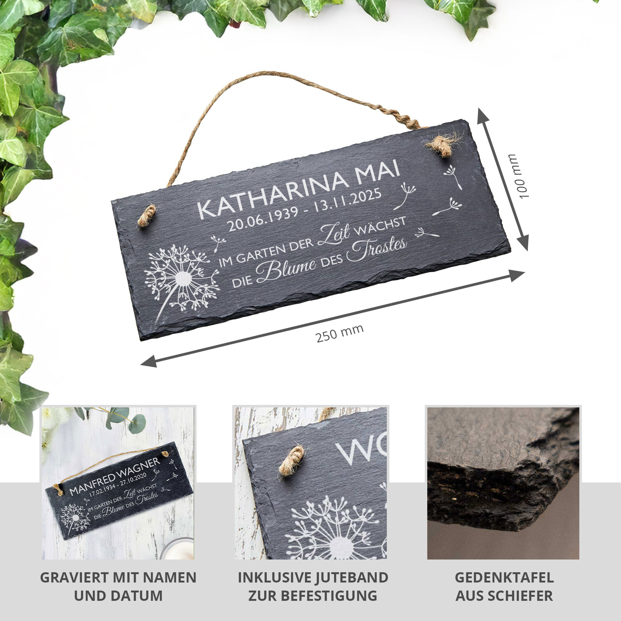 Personalisiertes Schiefertafel - Blume des Trostes