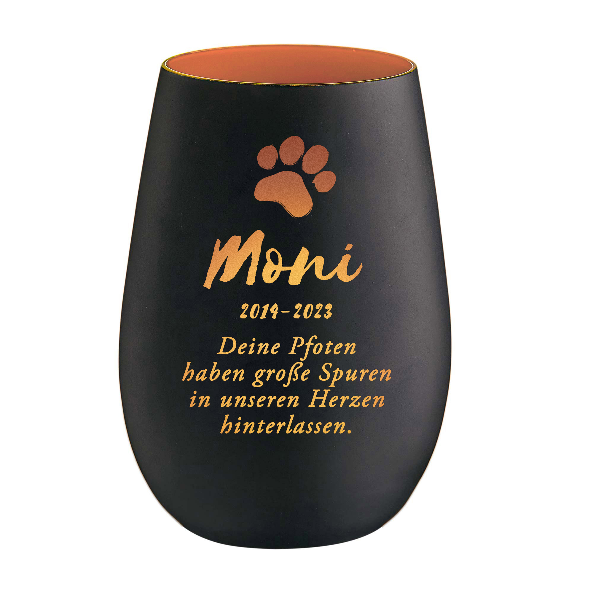 Personalisiertes Windlicht zur Trauer Katze - Schwarz Bronze