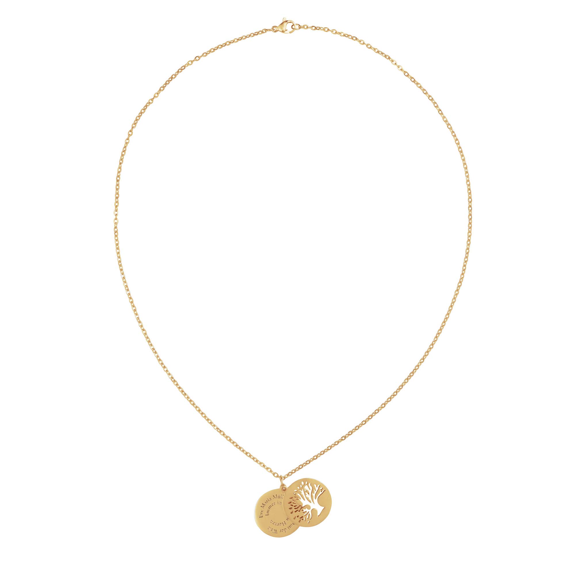 Personalisierte Halskette Gold mit 2 Anhängern - Lebensbaum