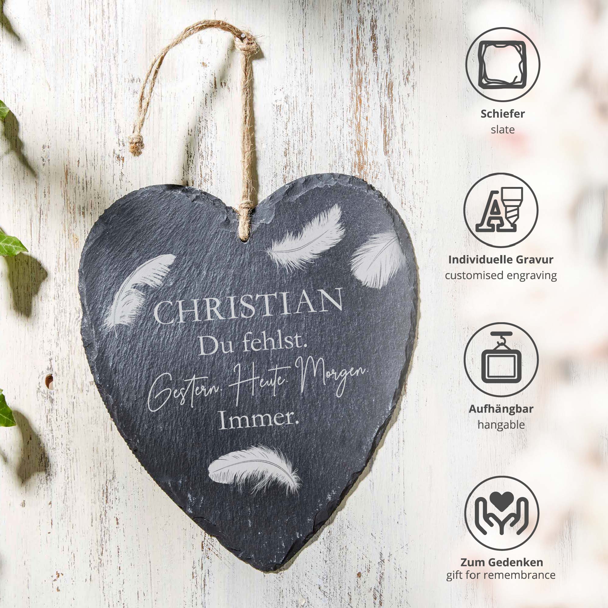 Personalisiertes Schieferherz - Du fehlst